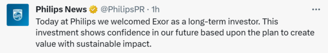 20230814 Exor stapt in Philips