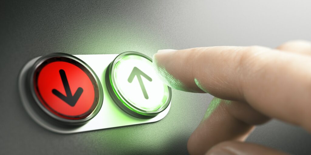 Elevator up or down buttons concept.