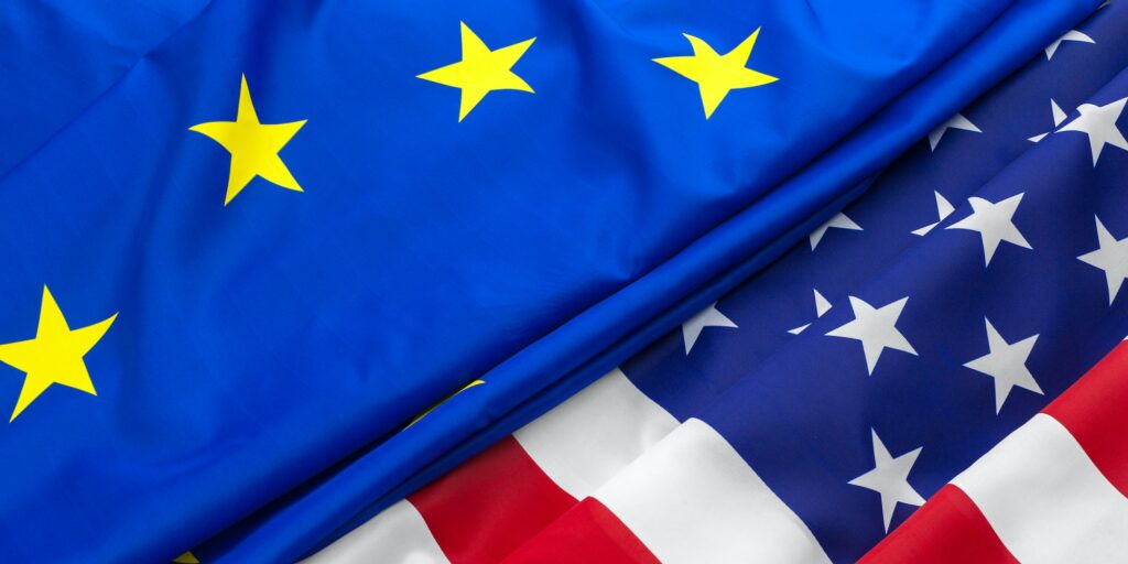 European union and american flag. Business and politics concept