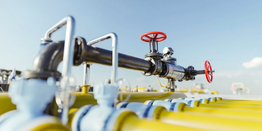 Gas tap with pipeline system at natural gas station.