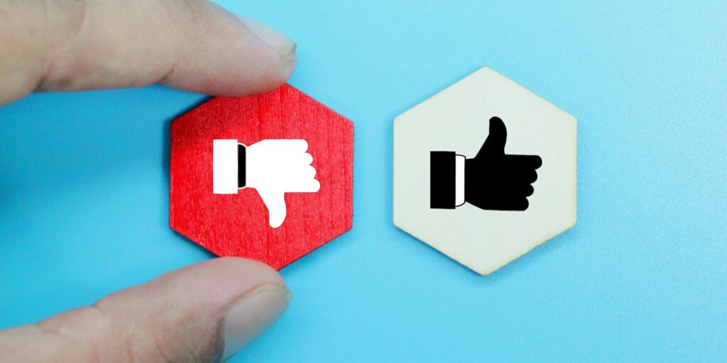 hexagon with symbols fingers good and not good