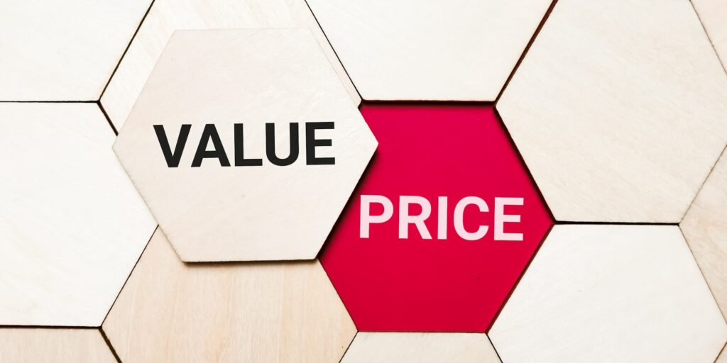 Value ang price written on wooden hexagon.