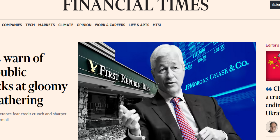 Frontpage FT with Jamie Dimon JP Morgan
