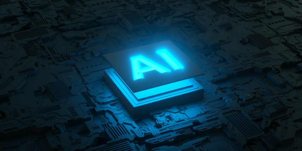 Circuit board and AI micro processor, Artificial intelligence of digital human. 3d render