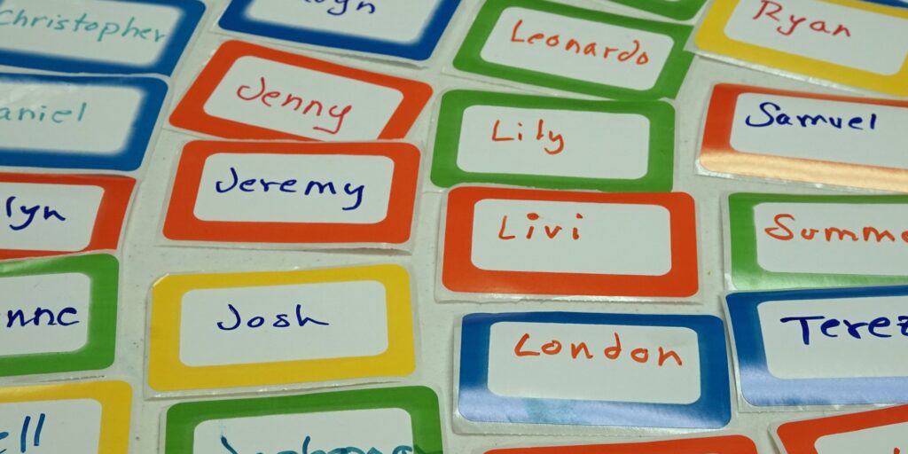 Colorful children’s name tags