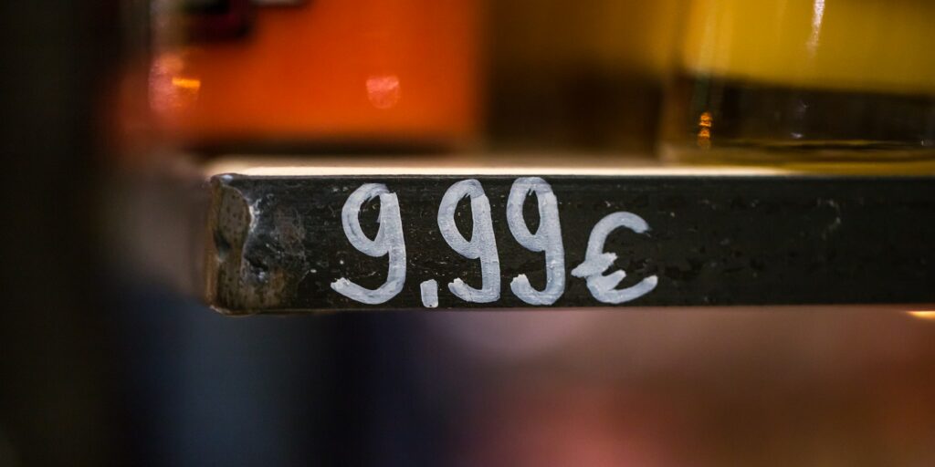 the price tag on fruit counter