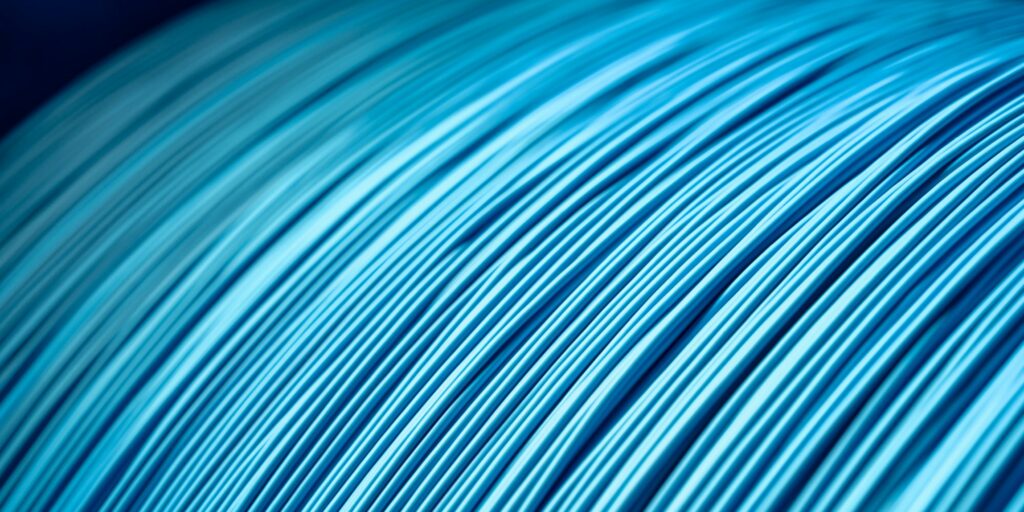 Production of copper wire, cable in reels at factory. Cable factory