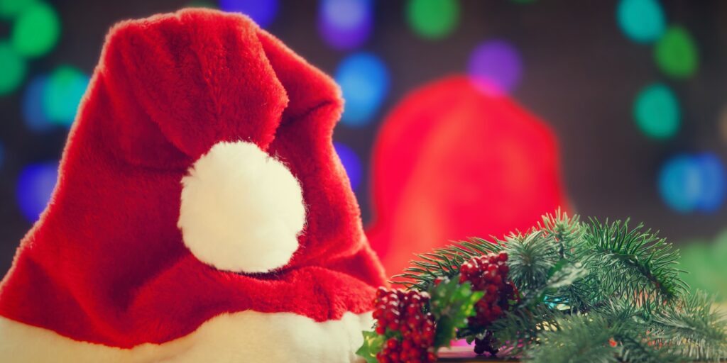 Santas hat and books