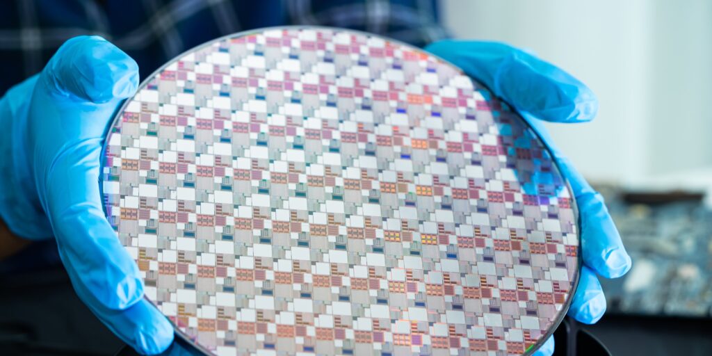 Silicon wafer for manufacturing semiconductor of integrated circuit.