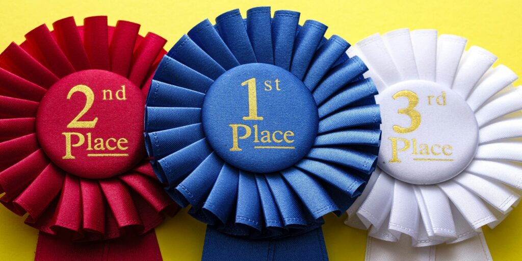 Three rosettes for the winner and runners up