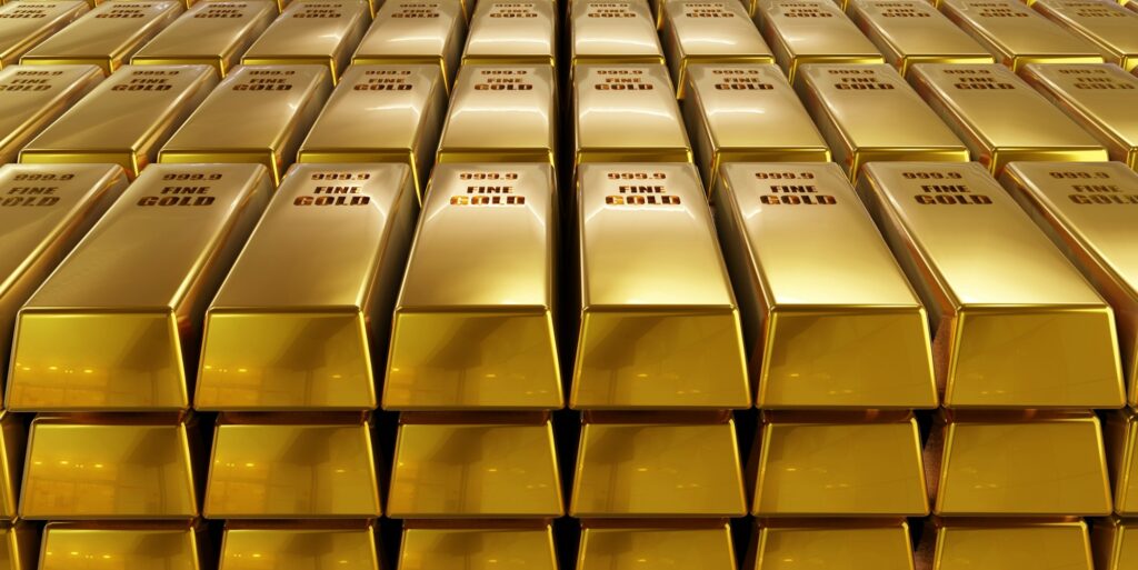 Stack close-up Gold Bars, weight of Gold Bars Concept of wealth and reserve. Concept of success in b