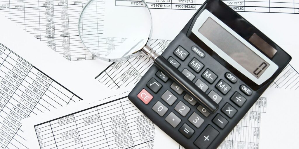 The calculator and magnifier on documents.