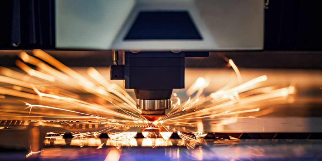 CNC Laser cutting of metal, modern industrial technology.