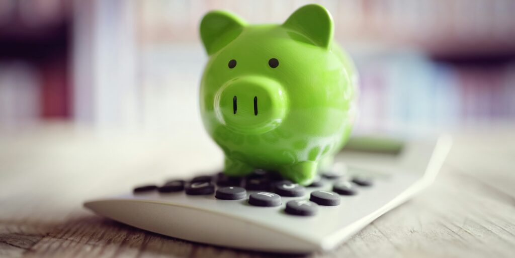 Piggy bank with calculator