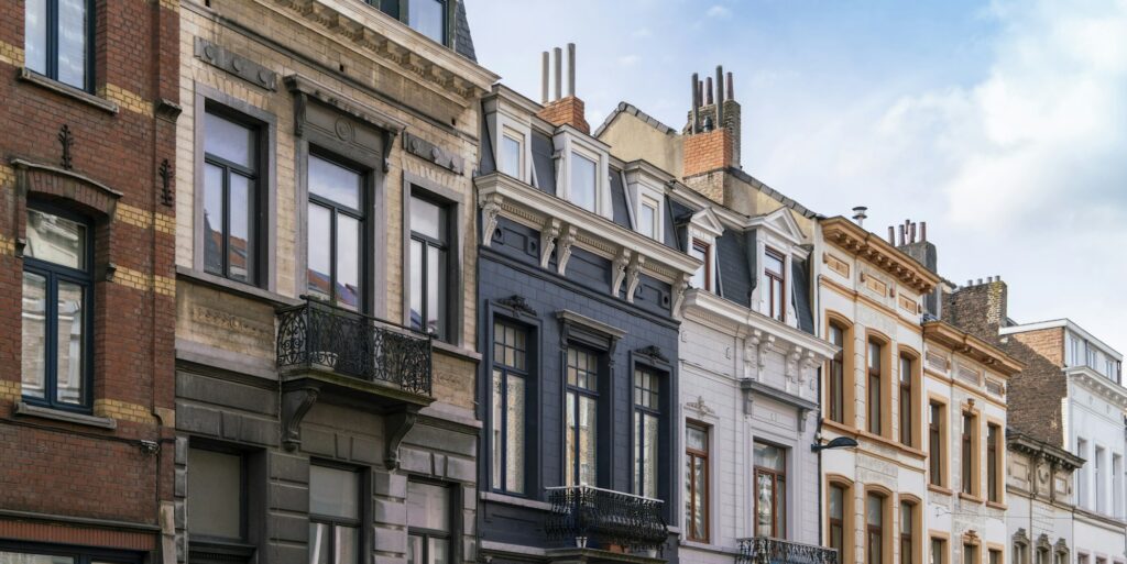 Belgium, Brussels, Row of townhouses along street