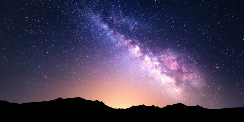 Night landscape with Milky Way. Starry sky, Universe