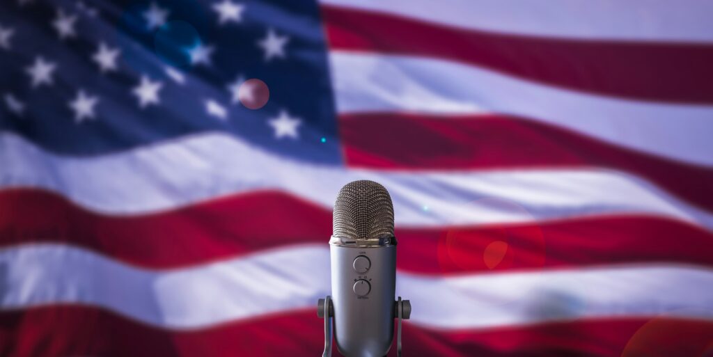 US Flag And Microphone