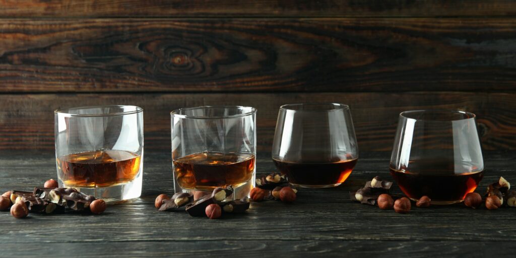 Concept of hard alcoholic drinks with cognac