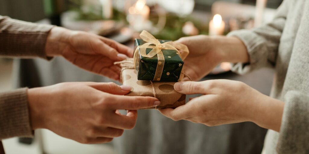 Exchanging Gifts on Christmas Close Up