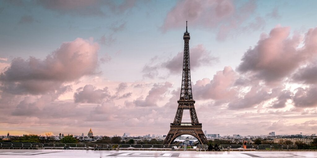 Eiffel Tower seen from the Jardins du Trocadero in Paris, France. Eiffel Tower is one of the most ic