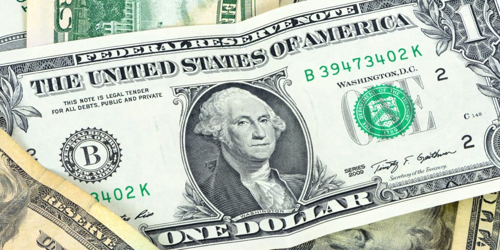 Closeup of 1 dollar banknote