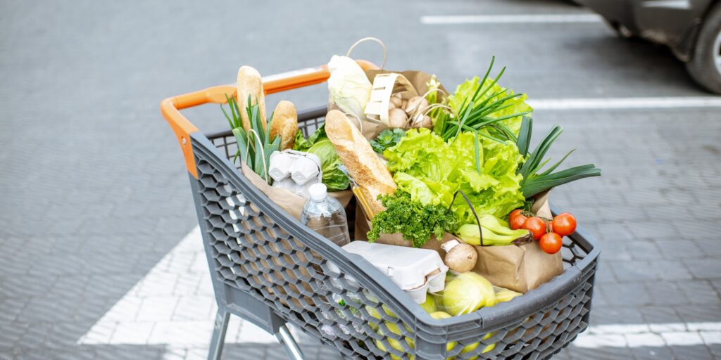 Shopping cart with food