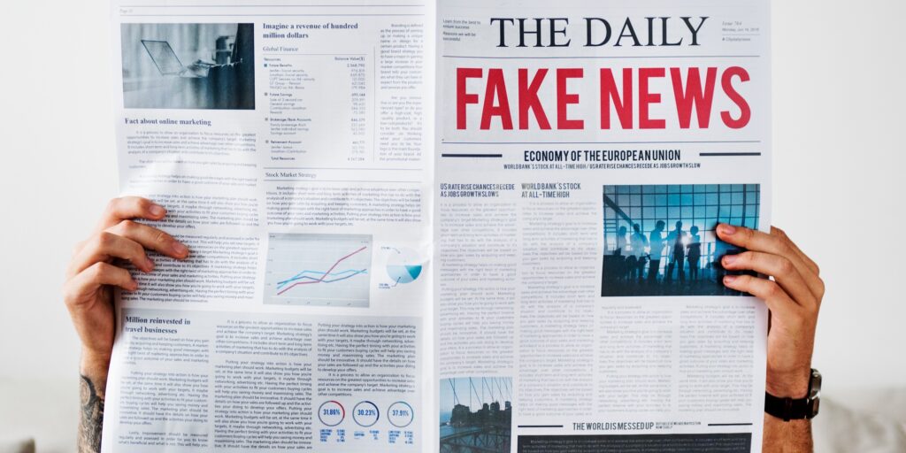 Fake news headline on a newspaper