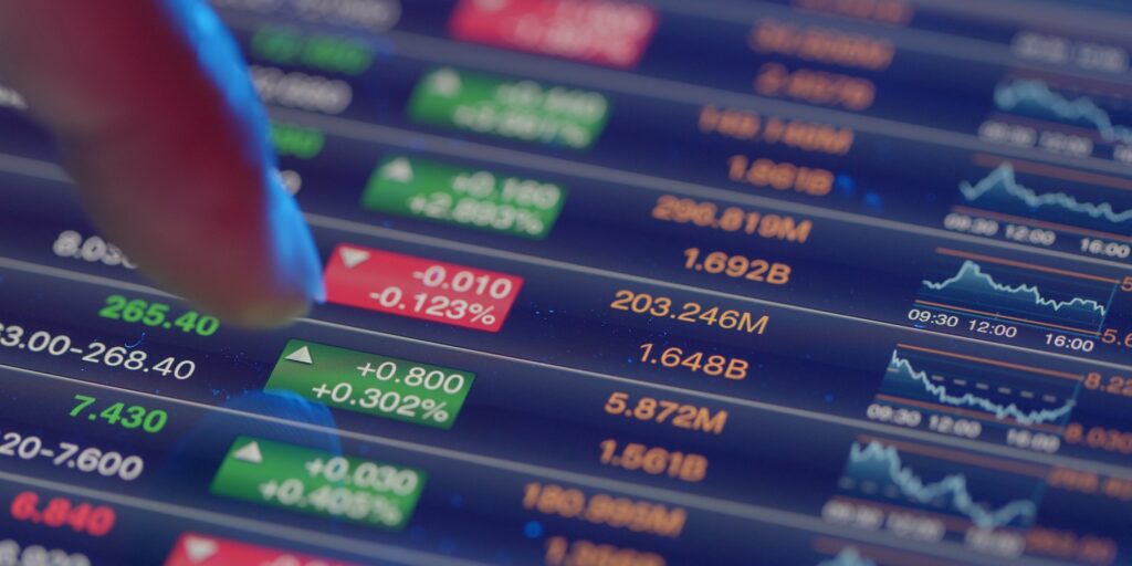 Stock market analysis on digital tablet computer