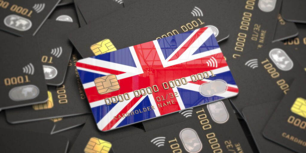 Credit card with UK Great Britain flag