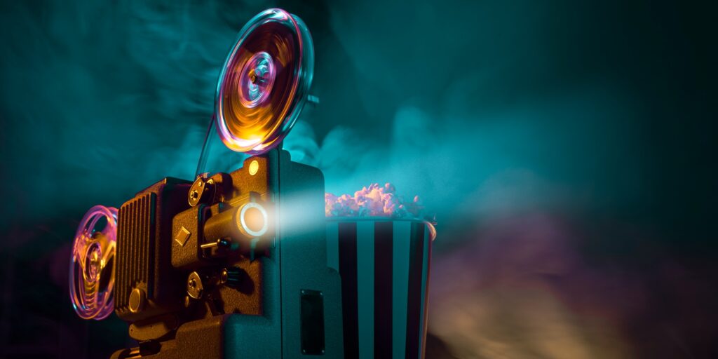 Vintage film projector and film screening