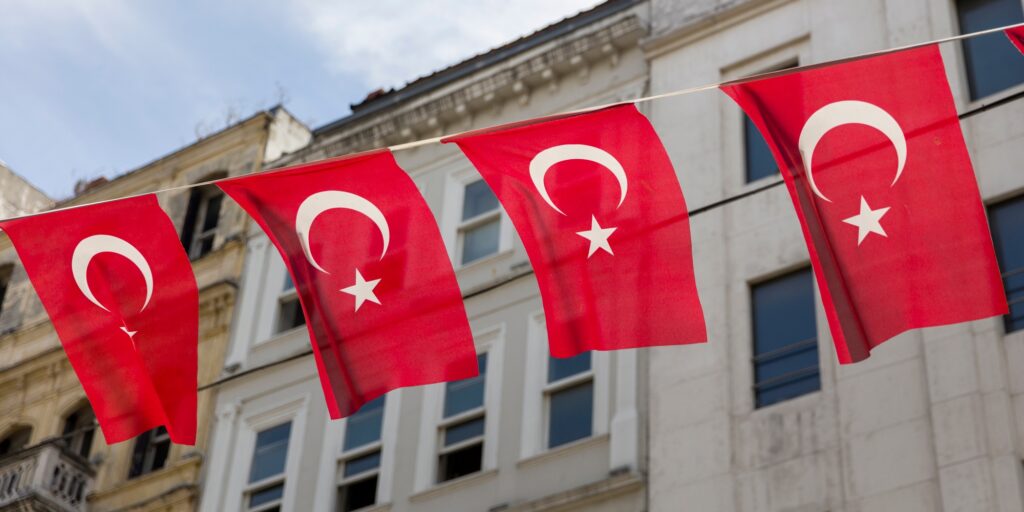 Turkish flags on the street of Istanbul, Turkey
