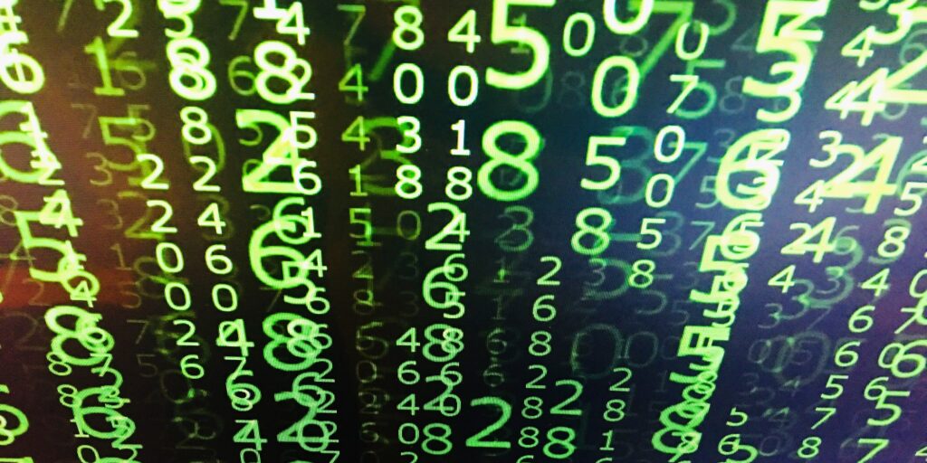 Binary numbers data matrix on screen