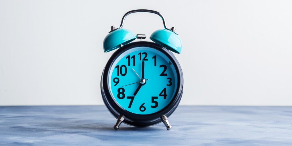 Blue alarm clock on abstract background